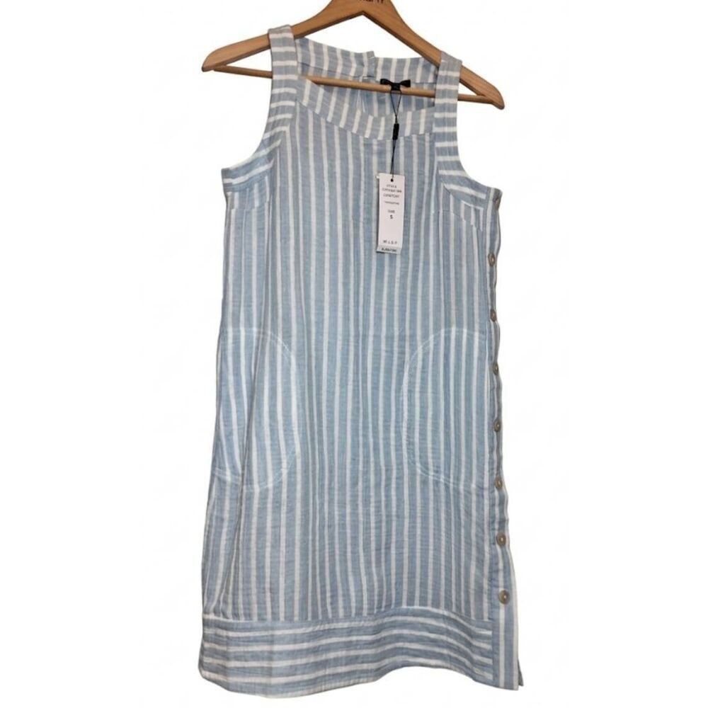 For Cynthia womens small 100% gauzy cotton tunic dress blue white stripe